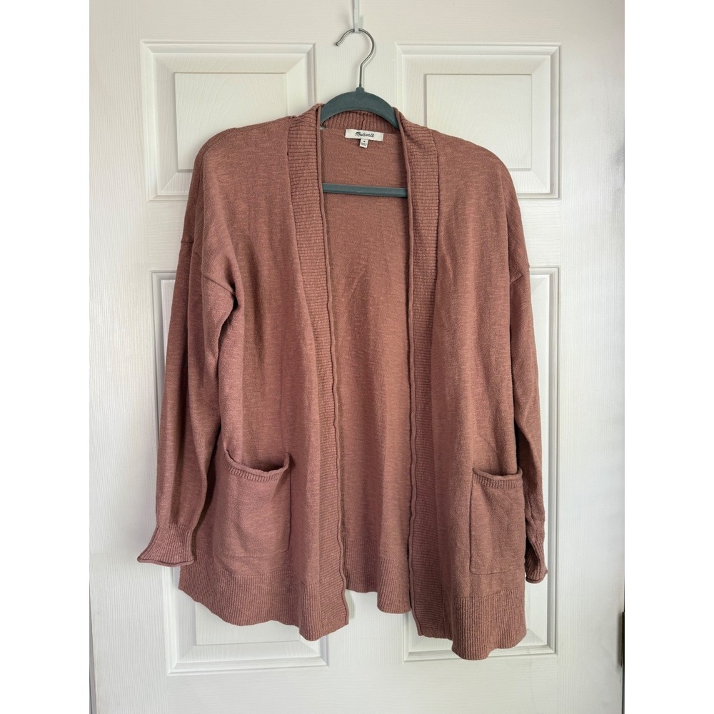Madewell Womens Open Front Cardigan Sweater Mauve Pink Pocket Knit AS IS